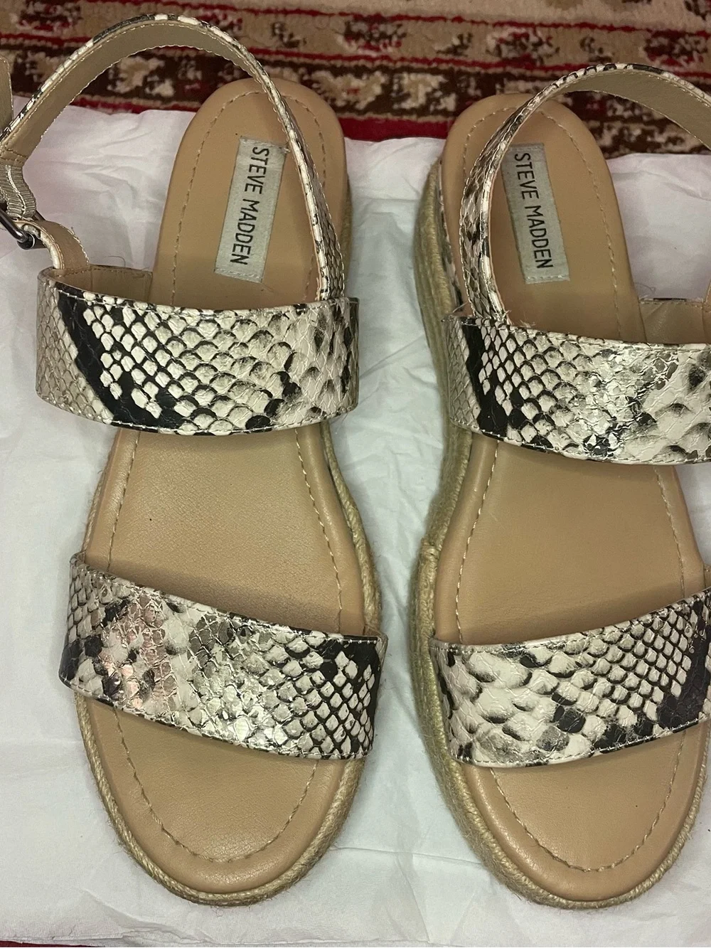 Women’s Snake-Print Espadrille Platform Sandals - Beige